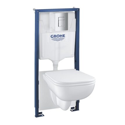 Pachet 5in1 WC Grohe Solido Edge 39817000, cadru, Rimless, SoftClose, elemente montaj, placa actionare, Alb/Crom