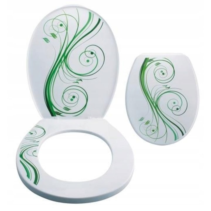 Capac de toaleta, Bisk, Plastic, Alb/Verde