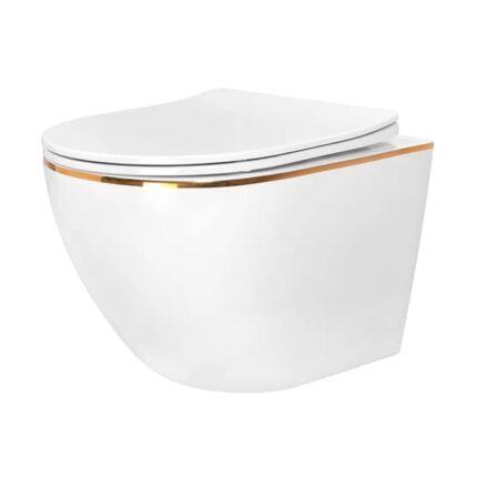 Vas Wc Ben, Gold Line, Rimless, 49x36 cm, montaj suspendat, capac Duroplast, ceramica sanitara