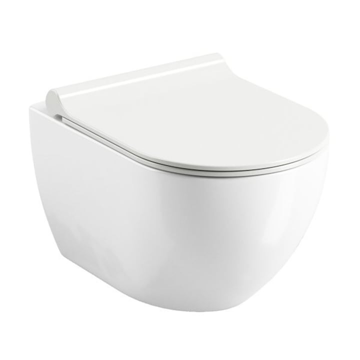 WC, Ravak, Uni Chrome RimOff (fara margina), alb, cu capac softclose