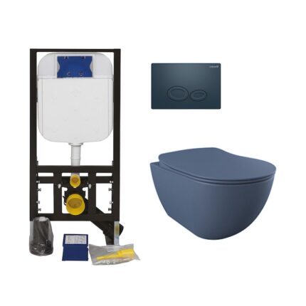 Set WC Suspendat Creavit Rim Off FE322.11BM Basalt Mat, Rezervor Ingropat, Clapeta Basalt, Capac Inchidere Lenta