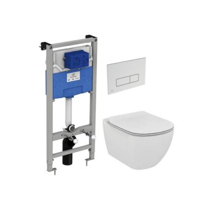 Vas WC suspendat Ideal Standard Tesi Aquablade, capac inchidere lenta si rezervor incastrat ProSys cu clapeta Oleas M2 crom