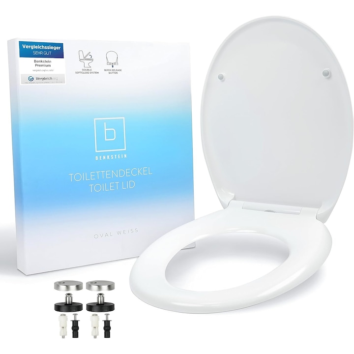 Capac WC Benkstein, premium, duroplast, oval, soft close, antibacterian, alb, 45x37.6 cm