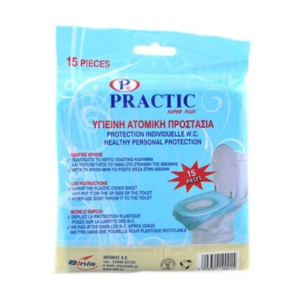 Set folii de unica folosinta pentru vasul de toaleta, Binis, Plastic, 15 buc, Albastru
