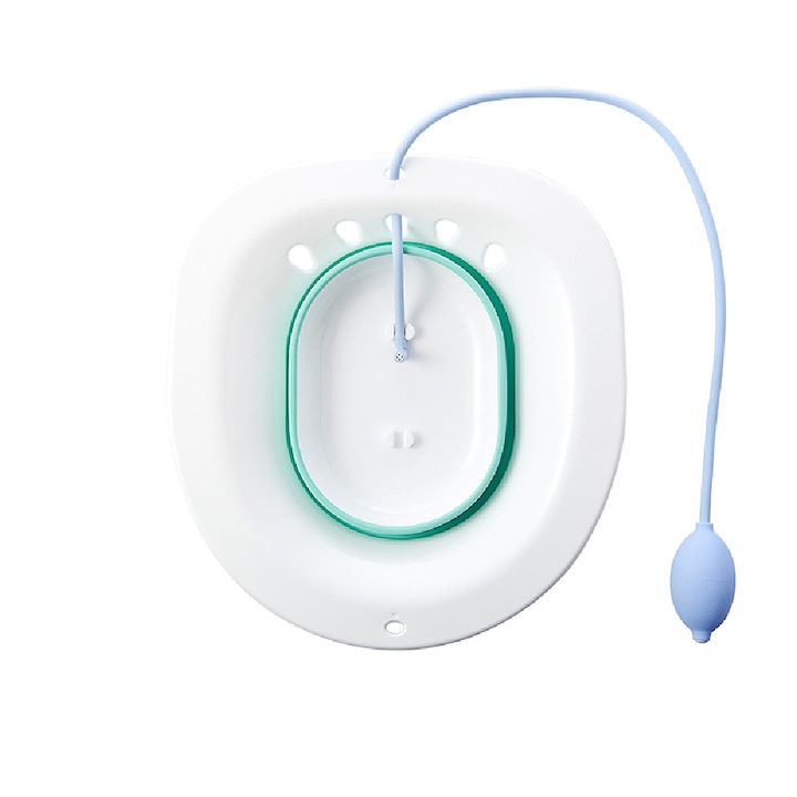 Vas Yefound® Sitz Bath Pliabil, pentru Baie de Sezut, tip Lighean pentru Wc, Plastic, Alb/Verde cu Irigator Reglabil Albastru