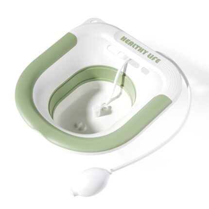Vas Sitz Bath Pliabil LittleDomi®, pentru Baie de Sezut tip Lighean cu Irigator Reglabil pentru Tratament Hemoroizi, Postpartum si Igiena Locala, Adaptabil pe Toaleta, Design Ergonomic cu Drenaj Eficient si Margini din Silicon, Verde