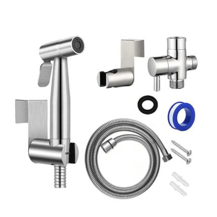 Dus igienic cu robinet incastrat, NUODWELL, Dus de mana pentru bidet, pulverizator pentru bidet din otel inoxidabil, Furtun de dus 1,5m, baza din otel inoxidabil, deviator G1/2 din cupru, cu accesorii de instalare, anticalcar, argintiu