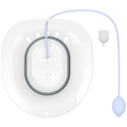 Vas FizioTab® Sitz Bath Pliabil, pentru Baie de Sezut, tip Lighean pentru Wc, Asigura Igiena Locala si Ameliorarea Simptomelor Locale Provocate de Hemoroizi, Alb/Gri cu Irigator Reglabil Albastru