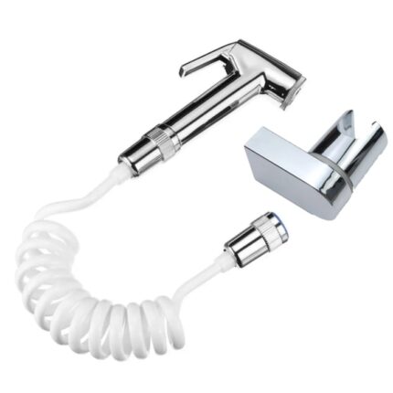 Set dus pentru bideu cu para furtun spiralat si suport dus din plastic cromat