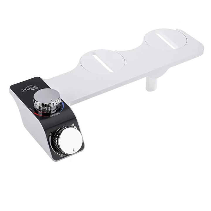 Bideu Non Electric Ultra Slim, Functie De Apa Calda Si Rece, Presiune Ajustabila, Montaj Pe Vasul De Toaleta, Universal, Alb/Negru
