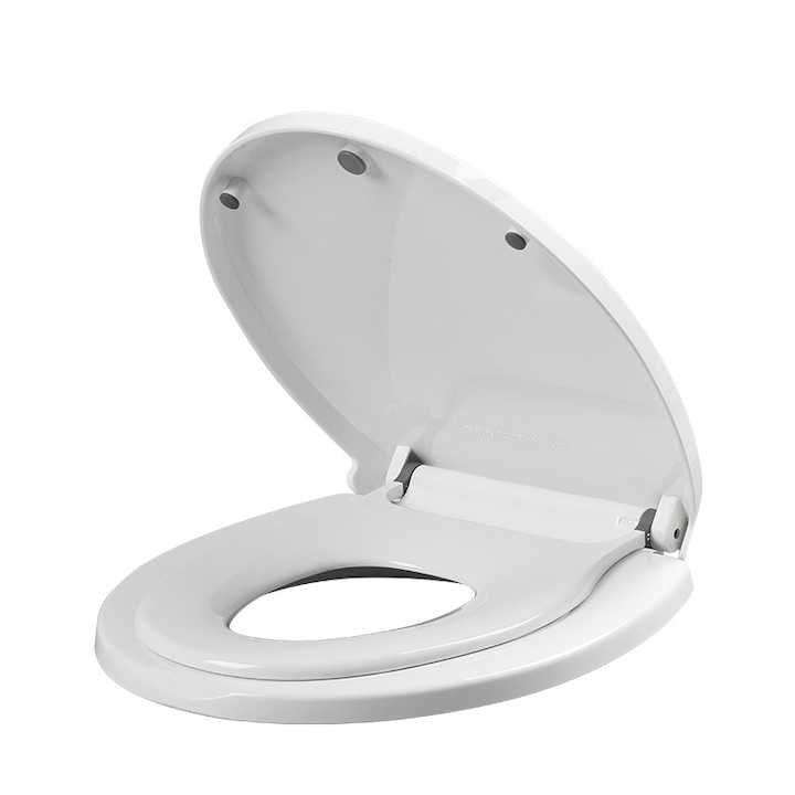 Capac wc cu reductie 2 in 1, Adsinio, Forma V, Reductor cu prindere magnetica, Husa universala pentru capac, Adulti si copii, Plastic durabil, Alb