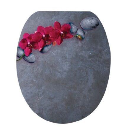 Capac wc duroplast cu inchidere lenta, declipsabil, Frandis, 38x44 cm, gri/mov, model Orchidee et Galet 191553