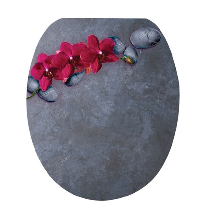 Capac wc duroplast cu inchidere lenta, declipsabil, Frandis, 38x44 cm, gri/mov, model Orchidee et Galet 191553