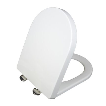 Scaun de toaleta cu mecanism de inchidere moale, YWX, Material PP, 450 x 480 mm, Dimensiune universala, Antisoc si anti deplasare, Atasare usoara, Alb