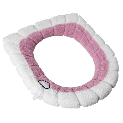Husa Ventoo® pentru capac WC, pufoasa, material flausat, instructiuni de montare incluse, marime universala, alb cu roz