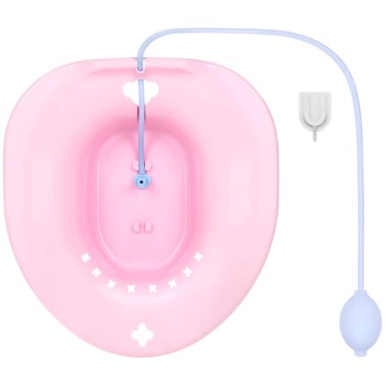 Vas FizioTab® Sitz Bath, pentru Baie de Sezut, tip Lighean pentru Wc, Asigura Igiena Locala si Ameliorarea Simptomelor Locale Provocate de Hemoroizi, Roz cu Irigator Reglabil Albastru