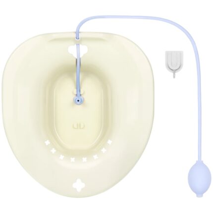 Vas FizioTab® Sitz Bath, pentru Bai de Sezut, tip Lighean pentru Wc, cu Irigator Reglabil, Asigura Igiena Locala si Ameliorarea Simptomelor Locale Provocate de Hemoroizi, 1 bucata, Galben cu Pompita Albastra