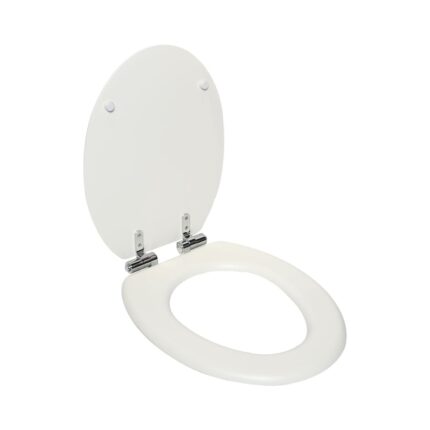 Capac WC alb, inchidere lenta, din MDF rezistent la umiditate, prindere 13 - 18 cm, balamale cromate