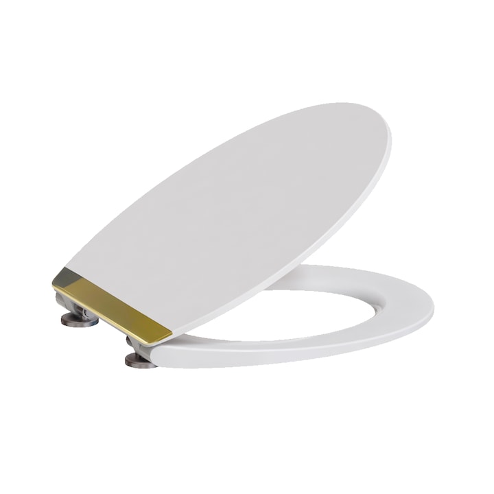 Capac de WC alb-auriu, inchidere silentioasa, duroplast, 37,5x42 cm, model 203, Sepio