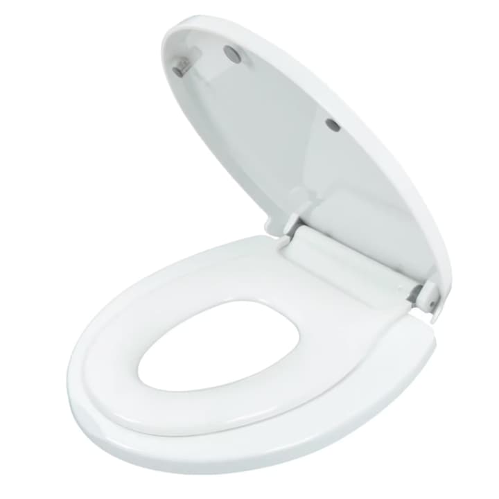 Capac WC 2 in 1 Cu Reductie Pentru Copii si Adulti SUPER TRENDS®, Inchidere Lenta, Plastic Durabil, Alb