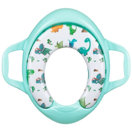 Capac de toaleta pentru copii, imprimeu cu dinozauri, Turcoaz / Alb, 41 x 37 cm