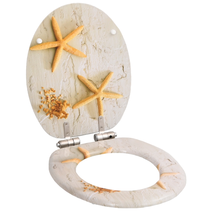 Capac WC cu inchidere silentioasa vidaXL, MDF, design stea de mare, 3.48 kg