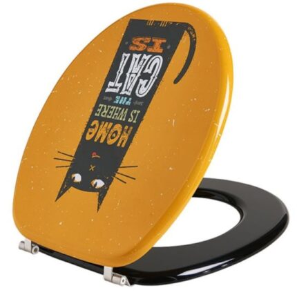 Capac wc MDF Wirquin Woody Cat 445x375mm, inchidere lenta, balamale otel inoxidabil