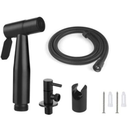 Set igiena intima pentru bideu, inox, cu pulverizator, suport, furtun, maner comutator, negru
