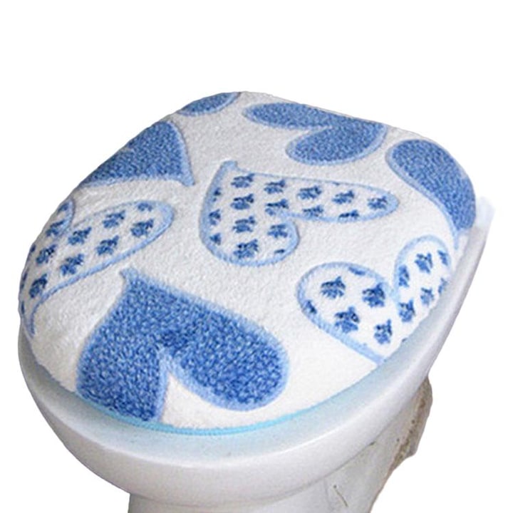 Capac de toaleta cu husa moale, Sunmostar, 50x50 cm, Albastru/Alb