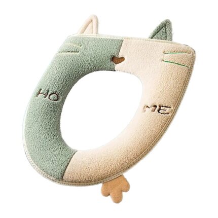 Husa, colac WC, confortabila, moale, cu fermoar, din Bumbac, Lana, pufos si rezistent, Verde cu Crem
