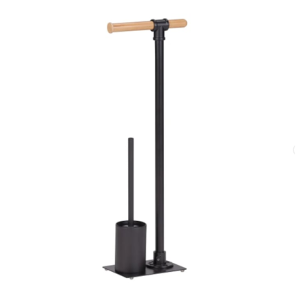 Suport pentru perie WC si hartie igenica, din metal, negru mat