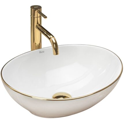 Lavoar blat Sofia, Rea, Ceramica, 41x34.5x15x11 cm, Alb/Auriu