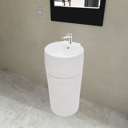 Lavoar din ceramica cu stativ, vidaXL, 40 x 41.5 x 86 cm, Alb