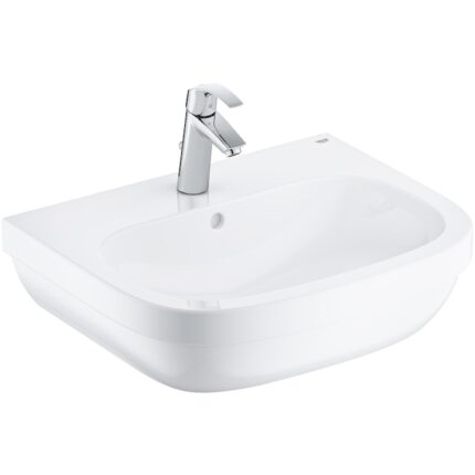 Set lavoar (chiuveta baie) Grohe Euro Ceramic + baterie Grohe Eurosmart, 600x480 mm, set montare, valve, evacuare, alb - crom