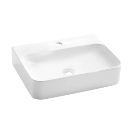 Chiuveta Baie 60.5x47cm, WB6438-60, Tip Montaj Suspendat sau pe Blat, Culoare Alb, Portelan, Cu Gaura Baterie, Fara Preaplin