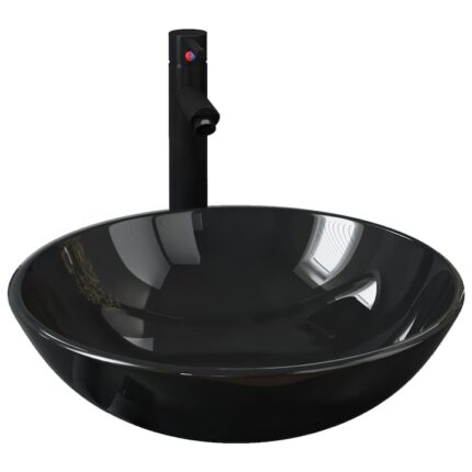 Set 3 piese chiuveta baie, VidaXL, Sticla, Negru, 42 x 14 cm