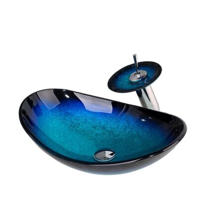 Set chiuveta baie si baterie, Blackswan, Tip M10, model albastru intens/ negru, dimensiune 54 cm