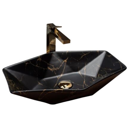 Lavoar Ego-Vegas Marble Negru Mat, montaj pe blat, 56x36 cm, ceramica sanitara
