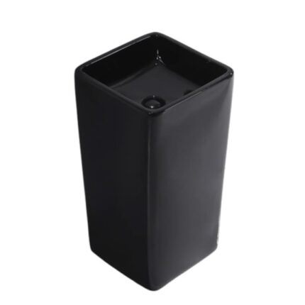 Lavoar stativ freestanding, Negru Lucios, 40x40x84 cm, fara gaura de baterie, montaj pe podea, ceramica sanitara, Bufon