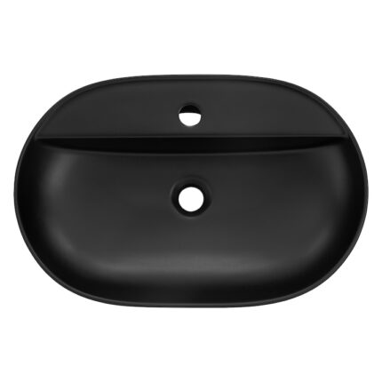 Lavoar negru cu ventil click-clack cromat, ML-Design, ceramica, 600 x 400 x 120 mm, forma ovala, instalare usoara