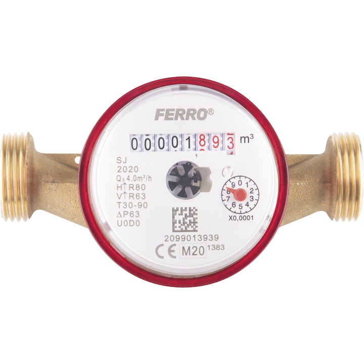 Apometru, contor de apa, Ferro, 1/2", 2.5m³/h, 16 bari, clasa metrologica H-R80 V-R63