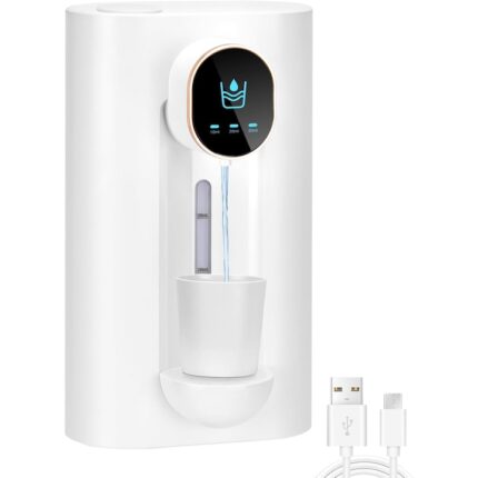 Dozator Automat pentru Apa de Gura, Roartoy, Ecran LED, Montare fara Suruburi, Pad Autoadeziv pentru Perete, Pahare Magnetice, 3 Nivele de Dozare, Capacitate 540ml, Incarcare USB TYPE-C, Alb