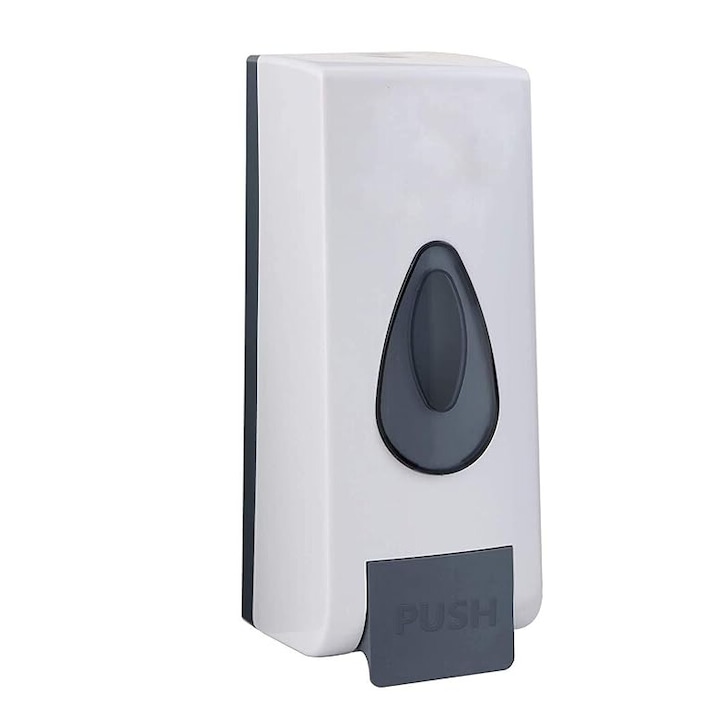 Dispenser - dozator sapun lichid, 500 ml cu suport de agatare pe perete, alb/gri, 22 x 9 x 9 cm