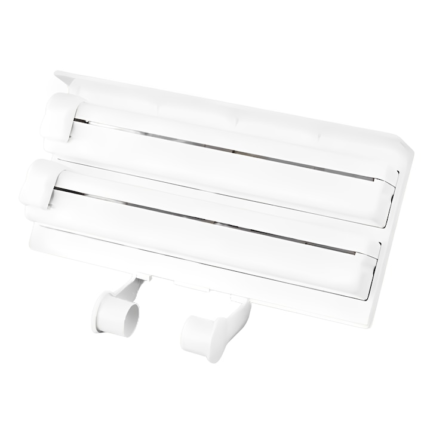 Suport 3 in 1 de bucatarie alimar pentru rola de hartie, folie de aluminiu si folie alimentara, alb