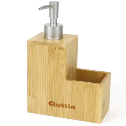 Dispenser sapun lichid si burete pentru vase din lemn, Quttin, 13.4x7x19.5cm