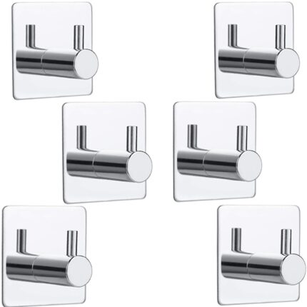 Set 6 carlige de prosoape, NUODWELL, Potrivit pentru baie, coridor, toaleta, bucatarie, usa, Autoadeziv, Otel inoxidabil, Argintiu