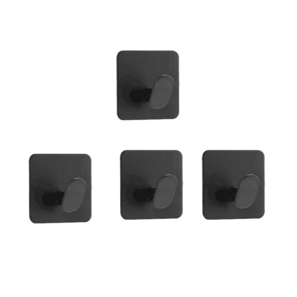 Set 4 carlige de perete, Darklove, Montare cu Benzi Autoadezive, Usor de instalat si de curatat, Design ergonomic, Pentru baie, dormitor, bucatarie, birou, 5 x 5cm, Otel Inoxidabil, Negru