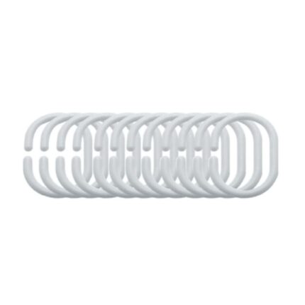 Set 12 inele perdele dus, Frandis, 4.1x6 cm, plastic, alb