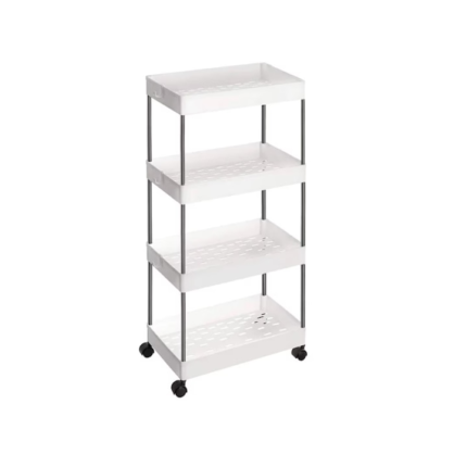 Raft organizator pentru baie, camera, cu roti si 4 polite, 86 cm, alb