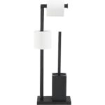 Suport hartie igienica cu perie, de sine statator, antiderapant, negru, 21.65x7.78x5.11cm
